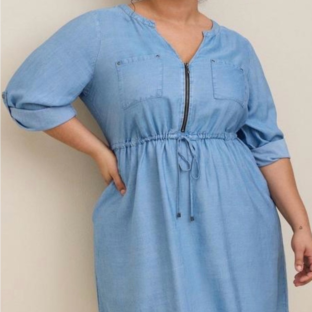 Torrid NWT Mini Chambray Zip Front Shirt Dress Sz 2